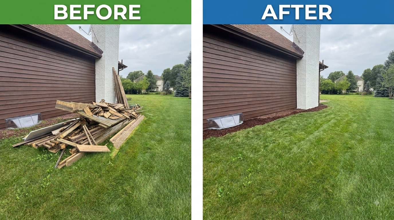 Before and after: Scrap lumber pile, gone by afternoon